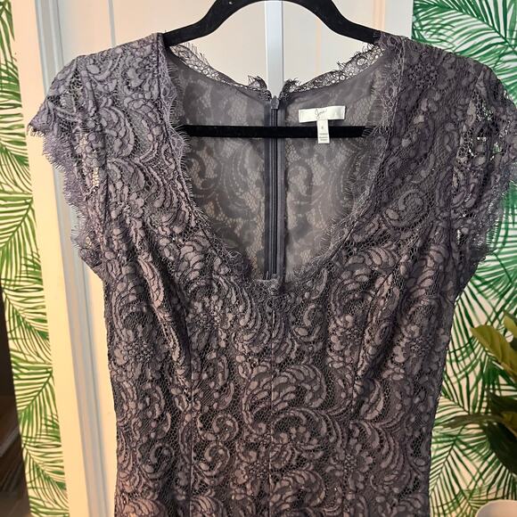 Joie Women's Steel Gray Eshe Fit Flare Scoop Neckline Lace Mini Dress Size 10 - Picture 6 of 11